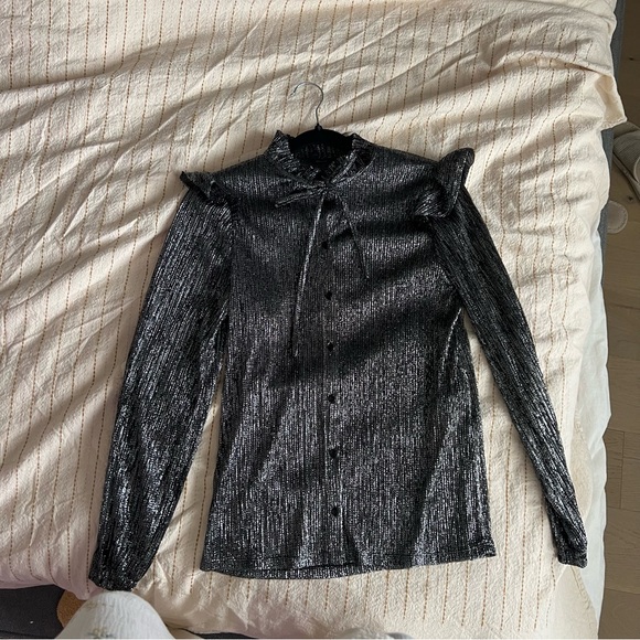 Maje silver, sheer lurex long-sleeved top - Picture 4 of 8